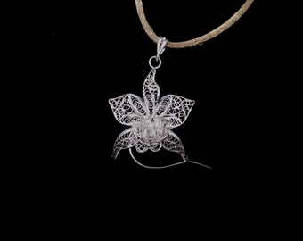 Orchid - Silver Filigree Pendant (optional chain)