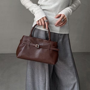 Retro Style Leather Shoulder Bag, Small Leather Top Handle Bag, Women&#39;s Handbags, Leather Purse