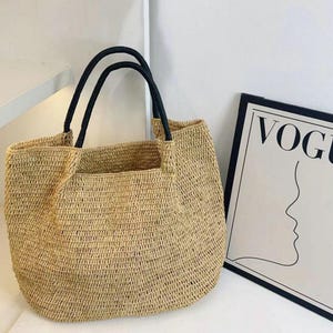 Raffia Tote Bag, Large Woven Shoulder Bag, Handwoven Straw Bag, Summer Beach Bag