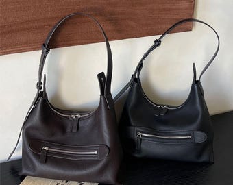 Bolso de hombro de cuero, bolso de mano para mujer, bolso cruzado de cuero, bolso minimalista de cuero