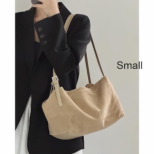 Wildleder-Leder-Umhängetasche, weiche Leder-Einkaufstasche, lässige Minimal-Unterarmtasche