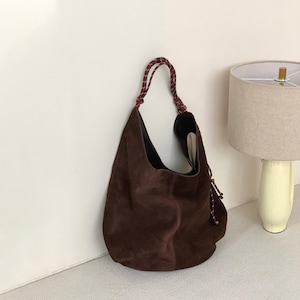 Wildleder Einkaufstasche, große Hobo Tasche, Minimalistische Schultertasche, lässige Pendlertasche