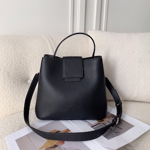 Minimalist Shoulder Bag, Women&#39;s Leather Handbag, Leather Top Handle Bag, Bucket Bag