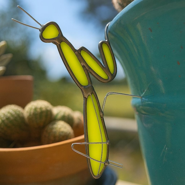 Praying Mantis Plant Hanger, handmade stained glass