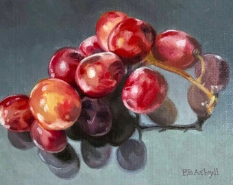 Red Grapes Oil Painting Still Life Fruit Original Realism Kitchen Art Food Art EBAfineart