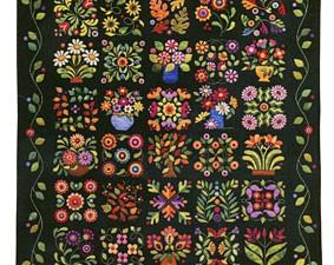 Everything's Blooming Erica Kaprow Applique Pattern Black Wool