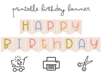 Happy Birthday Banner, Birthday Banner, Printable Birthday Banner