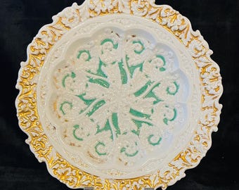 Antique Marked Meissen Green/White/Gold Gilded Porcelain Plate_10.5”_Germany