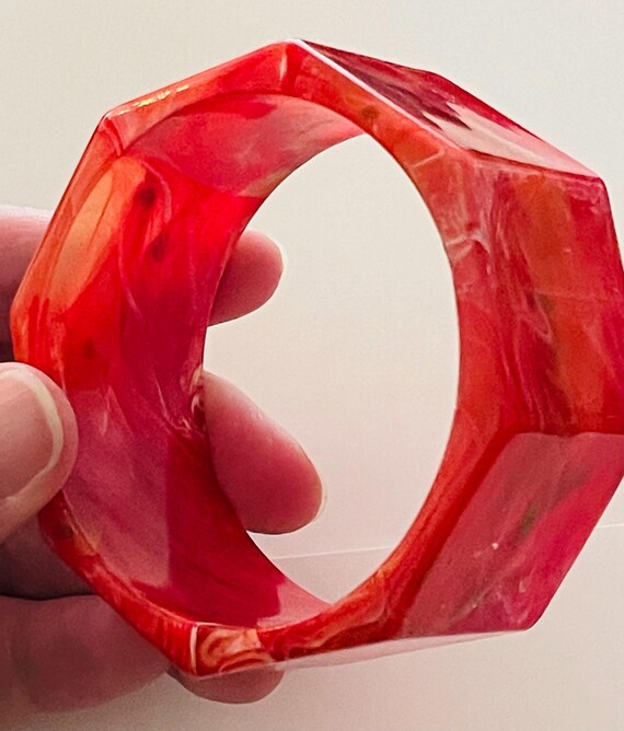 Bakelite Bangle Bracelet_Chunky_Hexagonal_Firey R… - image 2