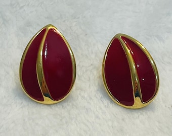 Vintage Red and Gold Tone Screw Back Napier Earrings