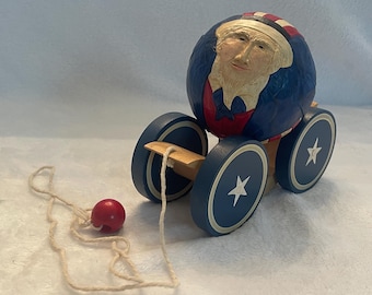 Vtg 1988 BRIERE Roly Poly Uncle Sam Pull Toy_Americana