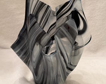Elegant Black and White Signed Glass Vase_1968