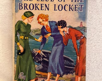Vintage 1944 Nancy Drew #11 The Clue of the Broken Locket White Spine DJ Farah 1944A-1