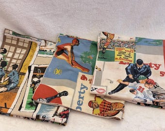 Vintage Sports Fabric Squares Lot Liberty Magazine Joe DiMaggio Novelty Quilting