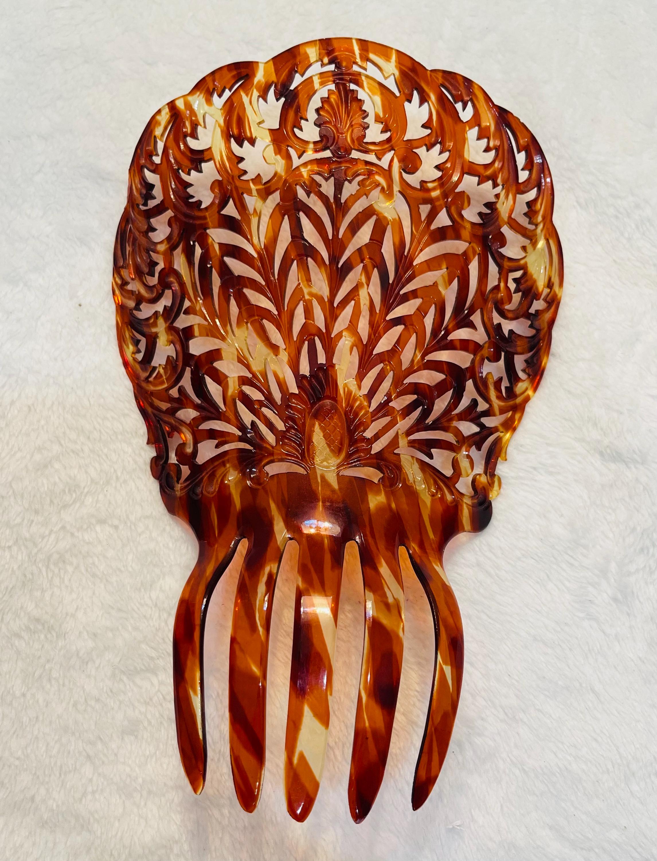 Ornate Brown Hair Comb Spanish Mantila Style GS654 Tortoiseshell Comb Peineta for a Mantilla, made for Spanish  main image 2