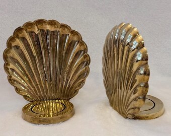 Pair of Unusual Vintage Brass Sea Shell Candle Holders/Stands_6” tall