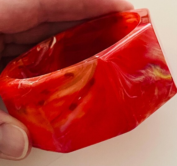 Bakelite Bangle Bracelet_Chunky_Hexagonal_Firey R… - image 4