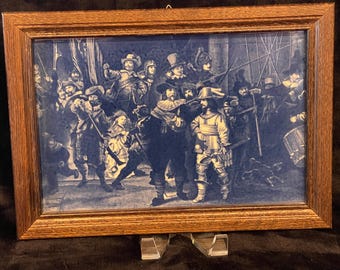 Framed Delft or Delft-Style Tile Print of “The Night Watch” by Rembrandt