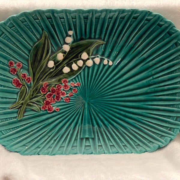 Schramberg Germany Majolica Lily of the Valley 12 3/4" Tray
