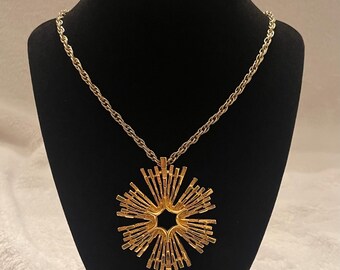 Vintage Crown Trifari Sunburst Pendant Necklace_24" Chain