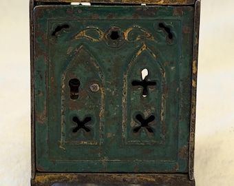 Antique Cast Iron Shimer Still Coin Bank_"Cathedral Window"_1890s