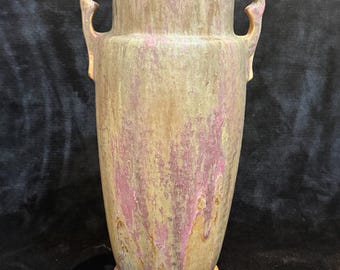 Antique and Impressive Roseville Pottery Carnelian II Mottled Glaze Floor Floor Vase_blue-ink “Rv”mark