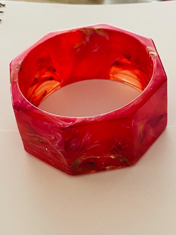 Bakelite Bangle Bracelet_Chunky_Hexagonal_Firey R… - image 1