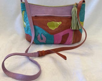Sharif USA Bold Color Block Lizard Croc Leather Patchwork Crossbody Bag_purse