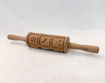 Vintage Wood Springerle Rolling Pin - 12 Carved Folk Art Cookie Mold Press_14.5”