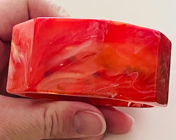 Bakelite Bangle Bracelet_Chunky_Hexagonal_Firey R… - image 3