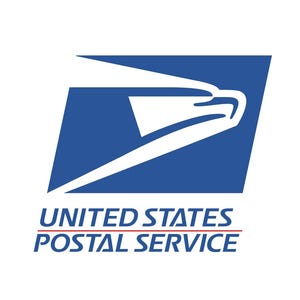 May include: The United States Postal Service logo, featuring a blue eagle head and white wing, is set against a blue backdrop. Below, the words "UNITED STATES POSTAL SERVICE" appear in blue, separated by a red line.
