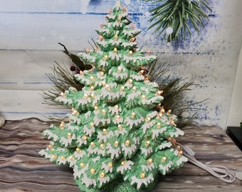 Made to Order 17" Frazier Fir Lighted Ceramic Christmas Tree - SeaGlass Green