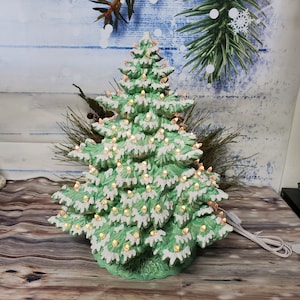 Made to Order 17&quot; Frazier Fir Lighted Ceramic Christmas Tree - SeaGlass Green