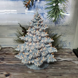 Made to Order 17&quot; Frazier Fir Lighted Ceramic Christmas Tree - Sheer Blue