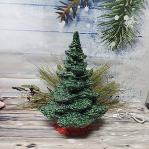 18" Tampa Bay Lighted Ceramic Christmas Tree Green - Red Base