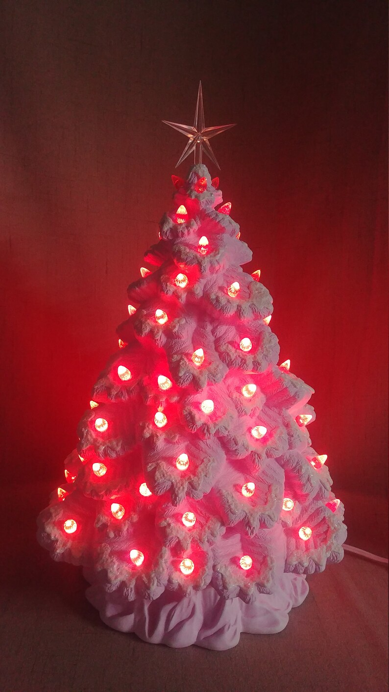 17 Lighted Ceramic Christmas Tree Pink Flocked | Etsy