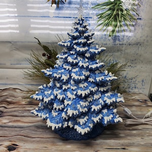 Made to Order 17&quot; Frazier Fir Lighted Ceramic Christmas Tree - Diamond Blue