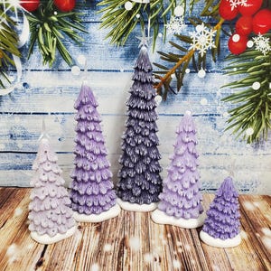 Ceramic Christmas Trees - Set of 5 Slim trees - Shade of Purple