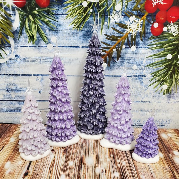 Ceramic Christmas Trees - Set of 5 Slim trees - Shade of Purple