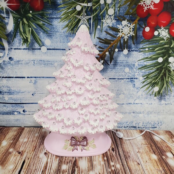 Ceramic Light up Christmas Tree Pink Etsy