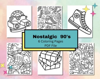 90s Nostalgia Coloring Pages: Bold & Easy Designs (Digital Download)