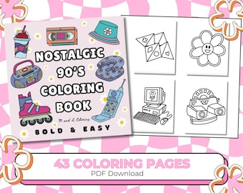 90's Nostalgia Coloring Pages - Bold & Easy Designs (PDF Pattern)