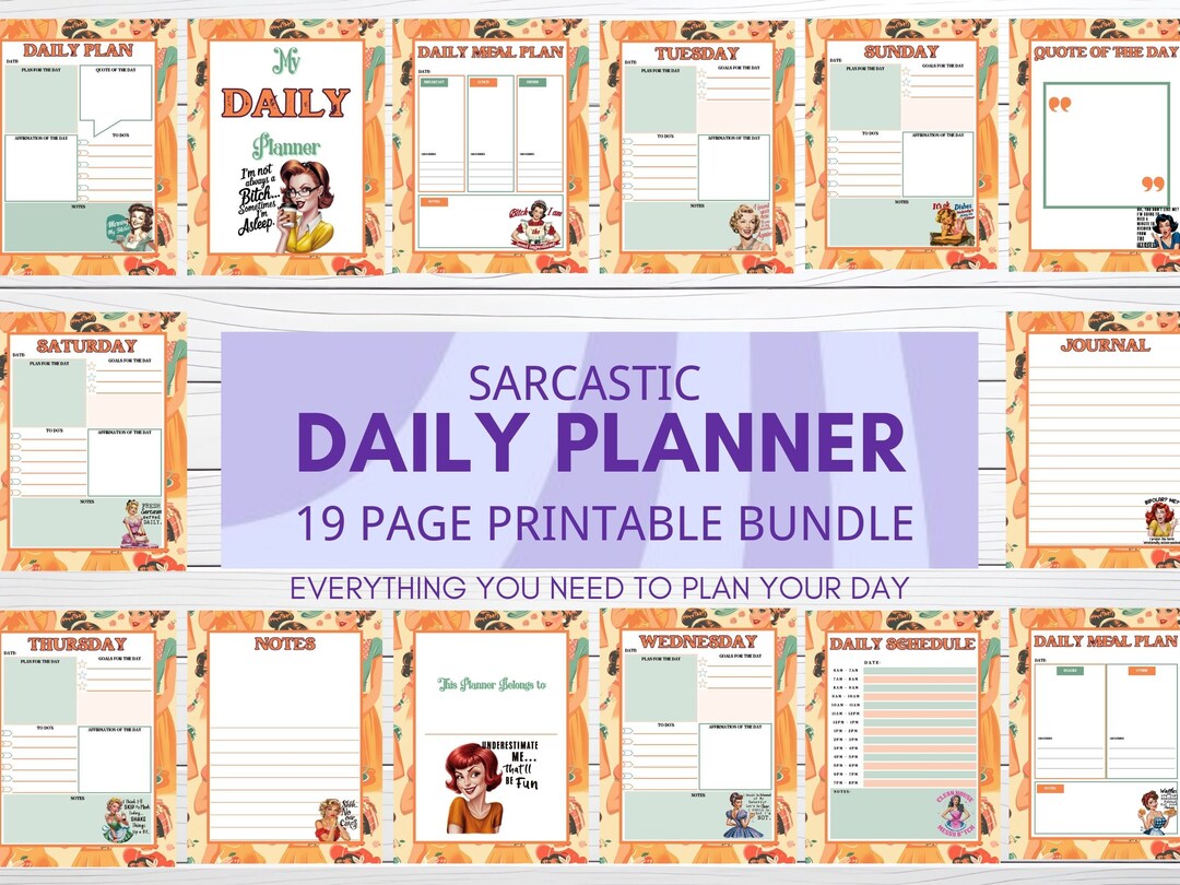 Sarcastic Daily Planner Printable Daily Planner Sarcastic Printable