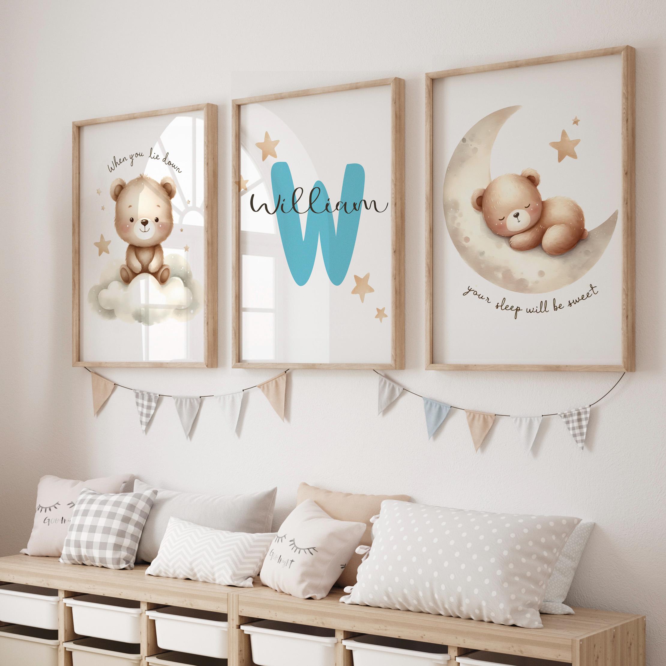 Set of 3 Custom Teddy Bear Bible Verse Nursery Wall Art Digital Print ...