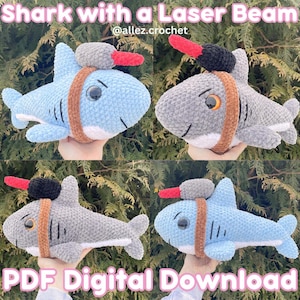 Haakpatroon haai met een laserstraal (digitale pdf-download) Patroon amigurumi knuffeldier