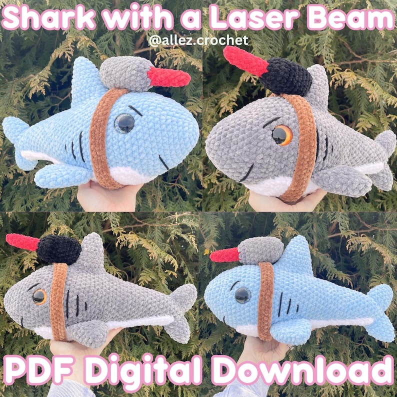 Patrón de ganchillo de tiburón con rayo láser (descarga digital en PDF) Patrón de peluche amigurumi imagen 1