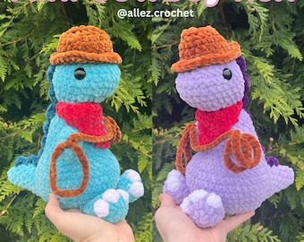 Mini Cowboy Rex Pattern PDF Digital Download Amigurumi Stuffed Animal Crochet Dino Plushie Pattern with Cowboy Hat, Bandana, and Lasso