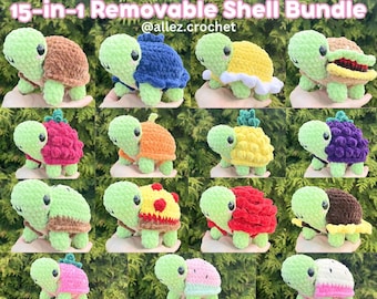 15-in-1 Land Turtle Dress Up Crochet Pattern Bundle: PDF Digital Download (With Removable Shells!)