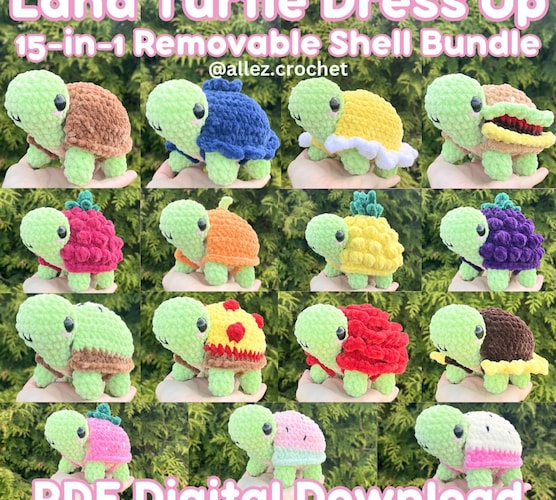 15-in-1 Land Turtle Dress Up Crochet Pattern Bundle — With Removable Shells