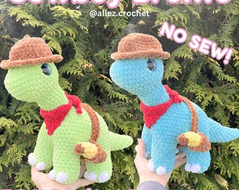 Cowboy Bronto NO SEW-haakpatroon (digitale pdf-download) Amigurumi-dinosauruspatroon